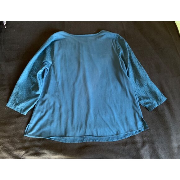 Van Heusen Womens Large Blue Blouse with Textured Sleeves - Picture 9 of 9